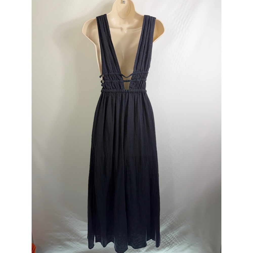 L*SPACE That Feel Good Fit Black Cotton Gauze Deep V-Neck Smocked Maxi Dress S/P - Picture 6 of 9
